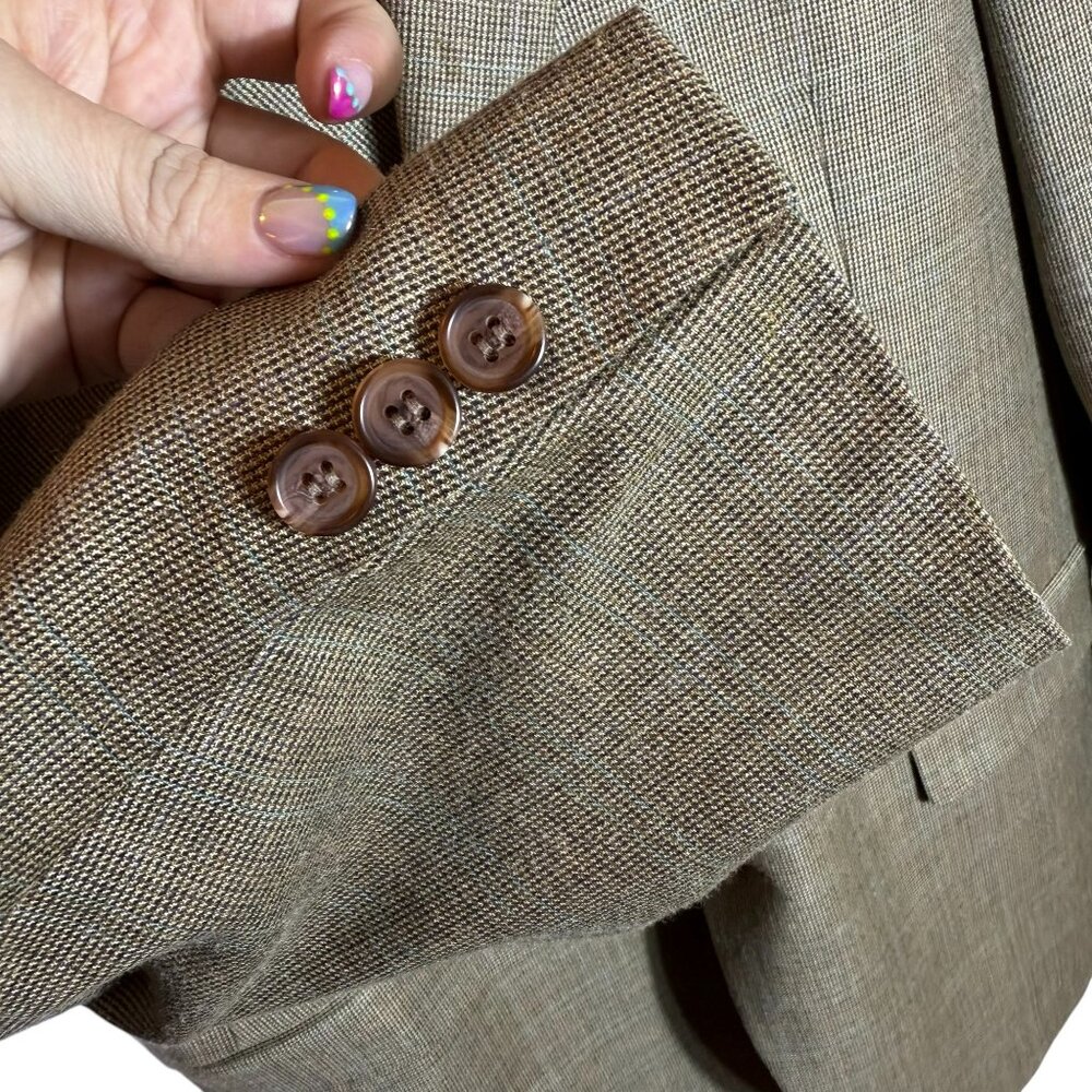 Lauren Ralph Lauren Men's Blazer Silk Wool Blend Brown Check Pattern, 38R - Picture 6 of 11